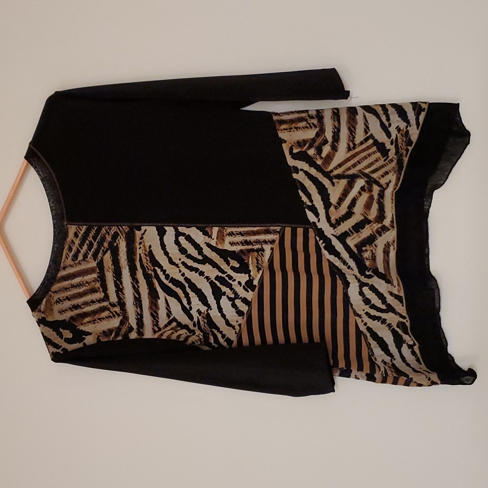 JM Collection Animal print multi-textured collage top 3/4 sleeves petite medium - Picture 5 of 7